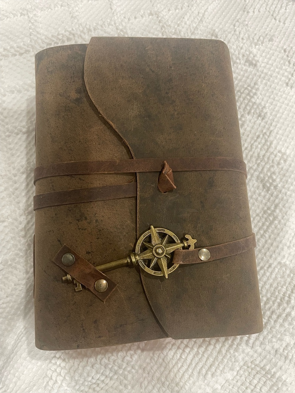 Brown Leather Travel Journal with Brass Compass Closure